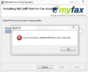 MyFax Print-To-Fax Assistant Installation Error